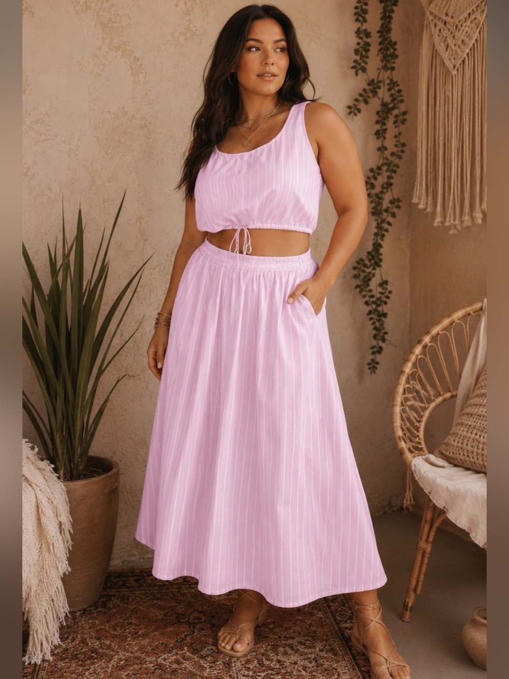 Love Tree Light Pink Two-Piece Maxi Skirt Set